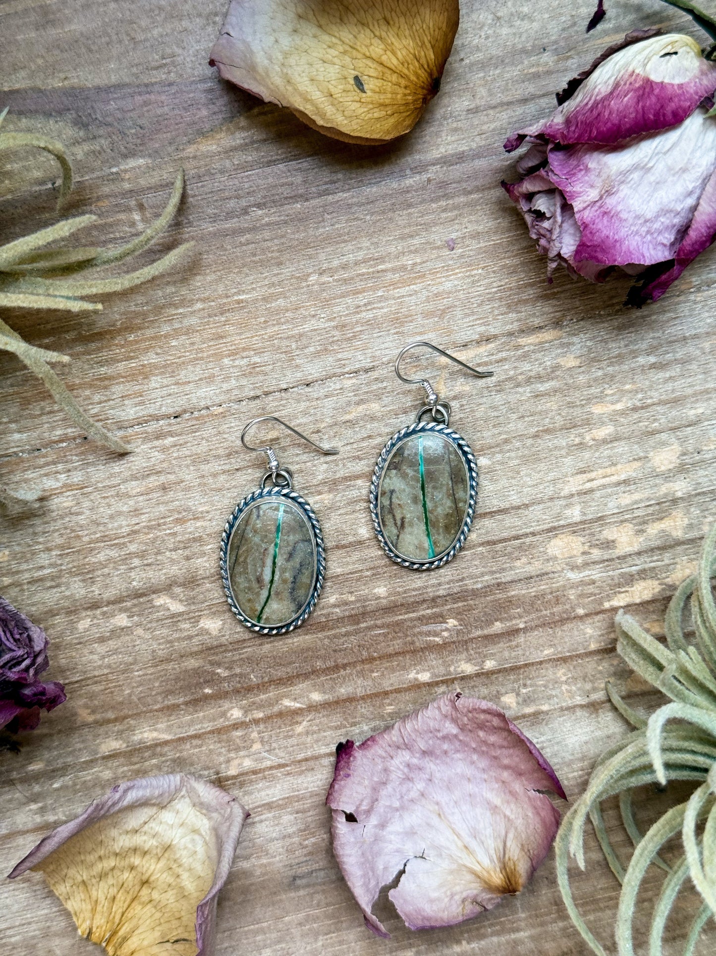 Sterling Silver Ribbon Royston Turquoise Dangle Earrings – Handmade by Artist Jason Ogg