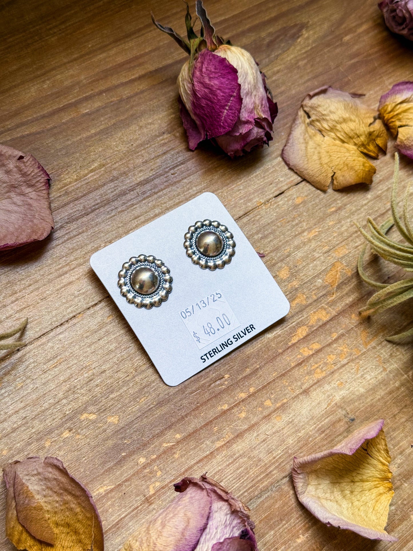 Sterling Silver Concho Earrings – Post on top