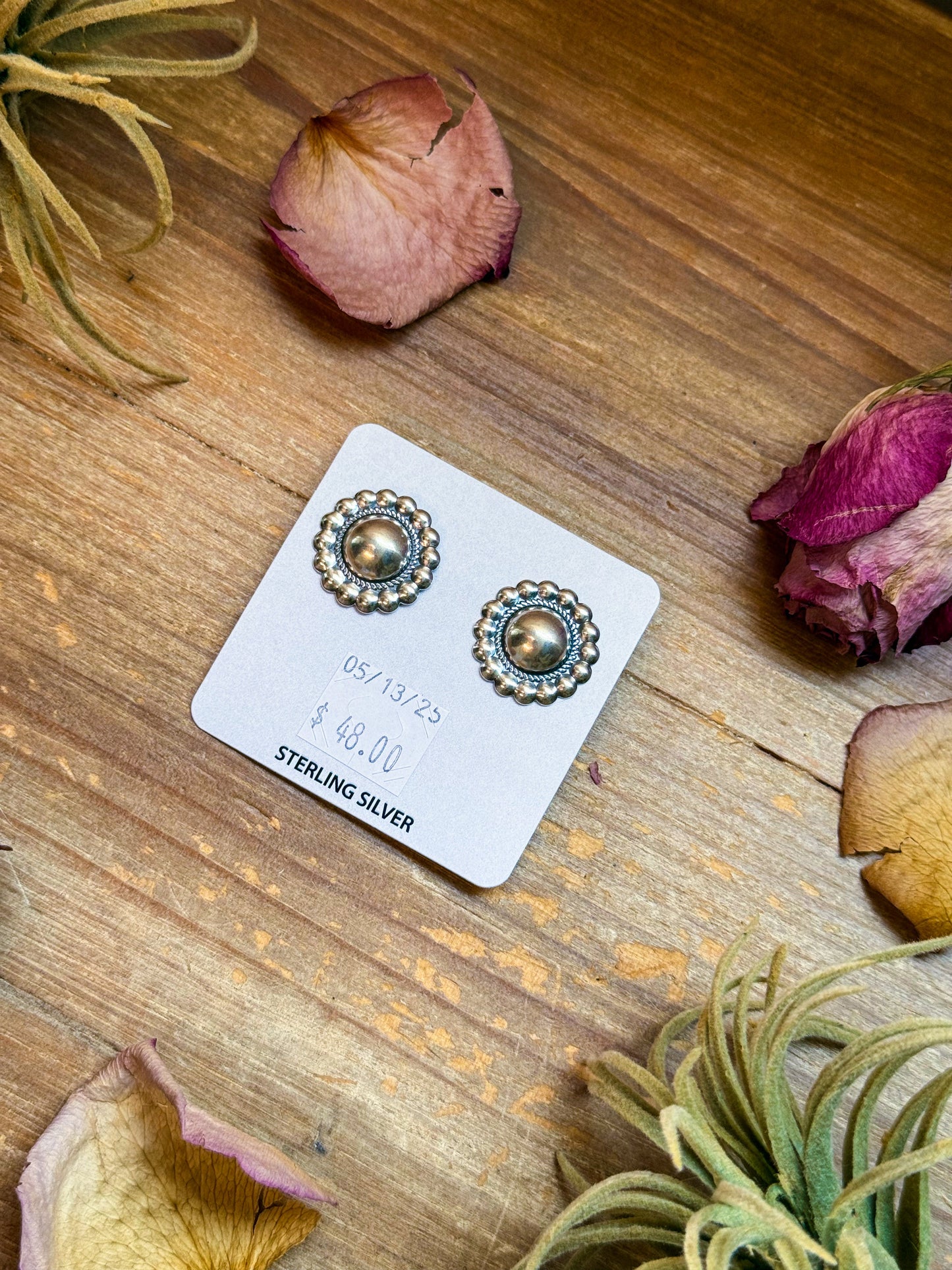 Sterling Silver Concho Earrings – Post on top