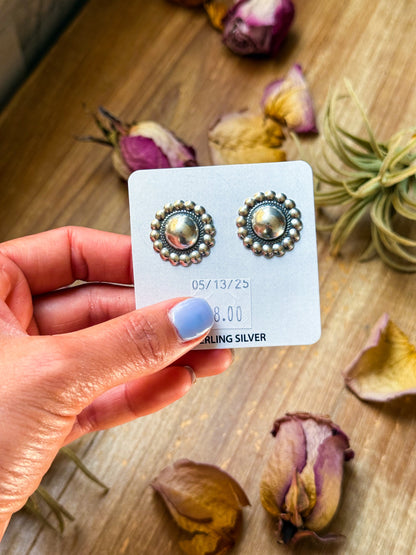 Sterling Silver Concho Earrings – Post on top