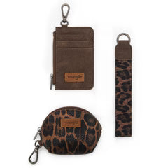 Wrangler Leopard Print Dual Pouch Wristlet -Coffee